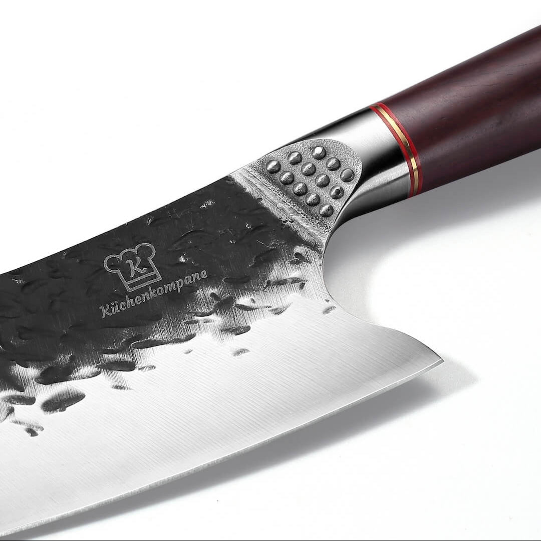 3-teiliges Küchenmesser-Set mit gehämmerten Edelstahl-Klingen und rustikalen Holzgriffen / VIP